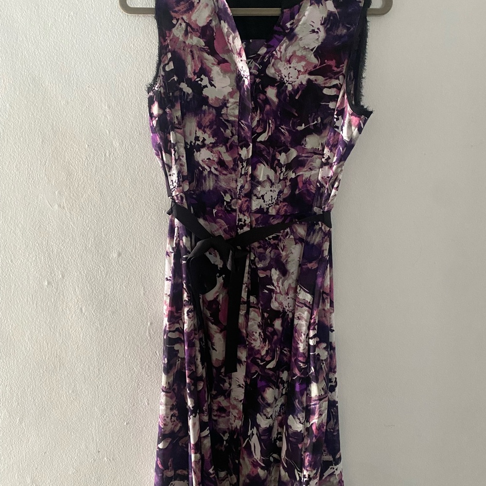 Simply Vera Vera Wang Purple Black Sleeveless V-Neck Midi Dress
